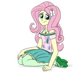 Size: 1680x1595 | Tagged: safe, artist:verumteednp, banned from derpibooru, deleted from derpibooru, derpibooru import, fluttershy, equestria girls, clothes, geode of fauna, looking at you, magical geodes, pantyhose, requested art, shoes, simple background, skirt, smiling, solo, transparent background