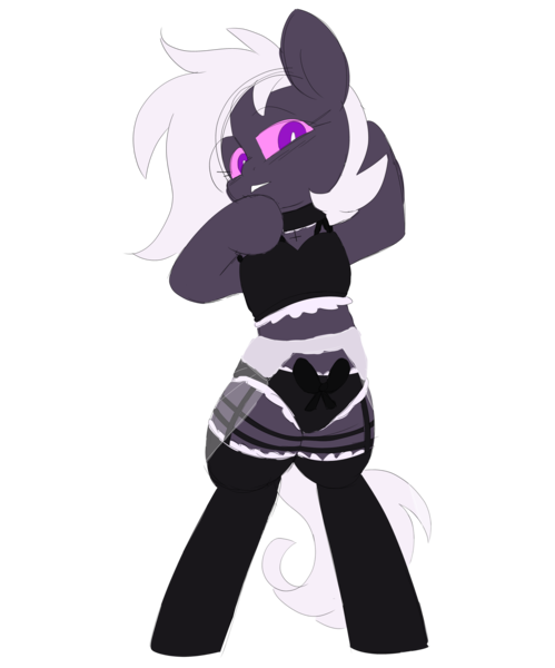 Size: 3927x4724 | Tagged: suggestive, artist:taaffeiite, banned from derpibooru, deleted from derpibooru, derpibooru import, oc, oc:cyberia starlight, unofficial characters only, earth pony, pony, black underwear, blushing, bow, clothes, collar, colored sketch, frilly underwear, garters, lingerie, looking, looking at you, panties, simple background, sketch, socks, solo, thigh highs, transparent background, underwear