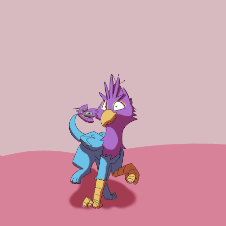 Size: 460x460 | Tagged: safe, artist:gyrotech, artist:input-command, banned from derpibooru, color edit, deleted from derpibooru, derpibooru import, edit, oc, oc:gyro feather, oc:gyro tech, gryphon, animated, colored, cute, dancing, excited, frame by frame, gif, griffonized, species swap
