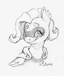 Size: 1159x1389 | Tagged: safe, artist:dilarus, banned from derpibooru, deleted from derpibooru, derpibooru import, fluttershy, pegasus, pony, alternate hairstyle, cape, clothes, cute, female, mare, mask, monochrome, simple background, traditional art, white background