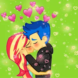 Size: 1024x1024 | Tagged: safe, artist:paulysentry, banned from derpibooru, deleted from derpibooru, derpibooru import, edit, editor:emir, flash sentry, sunset shimmer, equestria girls, equestria girls series, female, flashimmer, kissing, male, shipping, straight