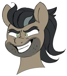 Size: 1722x1945 | Tagged: safe, artist:taaffeiite, banned from derpibooru, deleted from derpibooru, derpibooru import, doctor caballeron, earth pony, pony, bust, colored sketch, evil grin, grin, male, request, scrunchy face, simple background, sketch, smiling, solo, stallion, transparent background