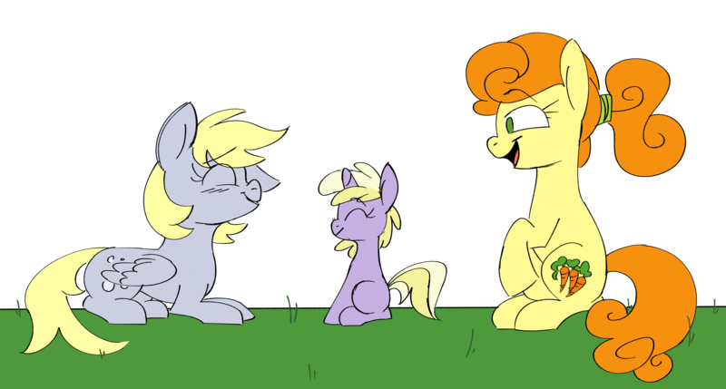 Size: 5759x3086 | Tagged: safe, artist:taaffeiite, banned from derpibooru, deleted from derpibooru, derpibooru import, carrot top, derpy hooves, dinky hooves, golden harvest, earth pony, pegasus, pony, unicorn, alternate hairstyle, colored sketch, cutie mark, female, filly, grass, group, happy, lying down, mare, mother and child, mother and daughter, open mouth, outdoors, request, simple background, sitting, sketch, smiling, teeth, transparent background