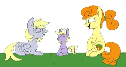 Size: 5759x3086 | Tagged: safe, artist:taaffeiite, banned from derpibooru, deleted from derpibooru, derpibooru import, carrot top, derpy hooves, dinky hooves, golden harvest, earth pony, pegasus, pony, unicorn, alternate hairstyle, colored sketch, cutie mark, female, filly, grass, group, happy, lying down, mare, mother and child, mother and daughter, open mouth, outdoors, request, simple background, sitting, sketch, smiling, teeth, transparent background