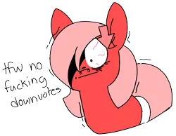 Size: 965x747 | Tagged: safe, artist:taaffeiite, banned from derpibooru, deleted from derpibooru, derpibooru import, oc, oc:downvote, ponified, unofficial characters only, pony, derpibooru, bust, derpibooru ponified, dialogue, female, mare, meta, rage, shaking, simple background, solo, swearing, transparent background, vulgar, wide eyes