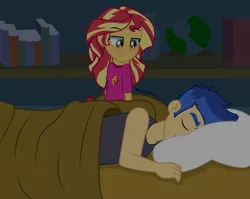 Size: 7700x6140 | Tagged: safe, artist:paulysentry, banned from derpibooru, deleted from derpibooru, derpibooru import, flash sentry, sunset shimmer, equestria girls, bed, blushing, book, bookshelf, clothes, cute, female, flashimmer, flashset daily, globe, male, pajamas, pillow, shipping, sleeping, straight