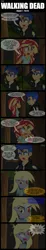 Size: 1475x7954 | Tagged: semi-grimdark, artist:paulysentry, banned from derpibooru, deleted from derpibooru, derpibooru import, derpy hooves, flash sentry, sunset shimmer, comic:the walking dead, equestria girls, equestria girls series, angry, argument, bleeding, blood, clothes, comic, eyepatch, female, hoodie, implied sandalwood, male