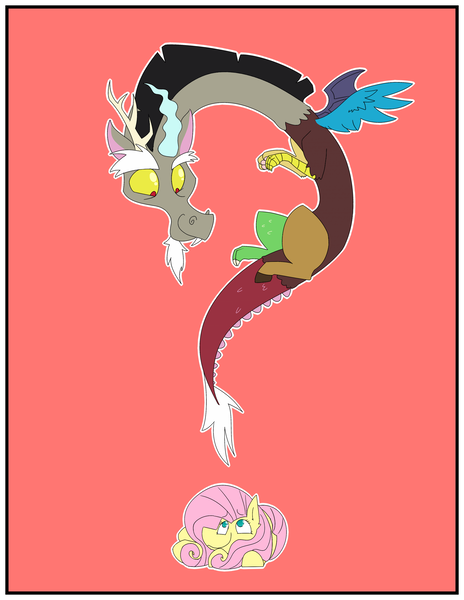 Size: 2550x3300 | Tagged: safe, artist:input-command, banned from derpibooru, deleted from derpibooru, derpibooru import, discord, fluttershy, draconequus, pegasus, pony, question mark