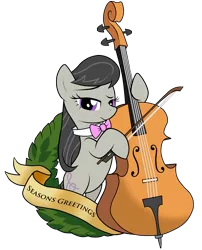 Size: 2054x2541 | Tagged: safe, artist:southparktaoist, banned from derpibooru, deleted from derpibooru, derpibooru import, octavia melody, pony, cello, christmas, christmas wreath, holiday, musical instrument, simple background, solo, text, transparent background, tree, wreath