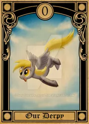 Size: 400x560 | Tagged: safe, artist:southparktaoist, banned from derpibooru, deleted from derpibooru, derpibooru import, derpy hooves, pegasus, pony, deviantart watermark, female, flying, mare, obtrusive watermark, solo, tarot card, watermark