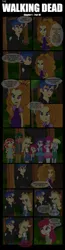 Size: 1415x5404 | Tagged: semi-grimdark, artist:paulysentry, banned from derpibooru, deleted from derpibooru, derpibooru import, adagio dazzle, apple bloom, applejack, derpy hooves, flash sentry, pinkie pie, rarity, sunset shimmer, timber spruce, comic:the walking dead, equestria girls, equestria girls series, blood, clothes, comic, eyepatch, image, looking at each other, png, rah rah skirt, rarity peplum dress, skirt