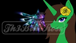 Size: 1024x576 | Tagged: safe, artist:northerndawnart, banned from derpibooru, deleted from derpibooru, derpibooru import, oc, oc:triforce ellie, pony, unicorn, base used, crest of hyrule, flower, flower in hair, obtrusive watermark, the legend of zelda, triforce, watermark