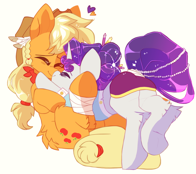 Size: 3313x2939 | Tagged: safe, artist:hiccupsdoesart, banned from derpibooru, deleted from derpibooru, derpibooru import, applejack, rarity, pony, cute, daaaaaaaaaaaw, female, jackabetes, kissing, lesbian, love, raribetes, rarijack, shipping