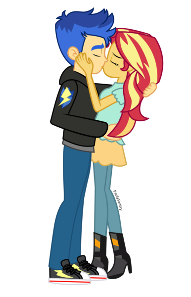 Size: 3397x5283 | Tagged: safe, artist:paulysentry, banned from derpibooru, deleted from derpibooru, derpibooru import, flash sentry, sunset shimmer, equestria girls, equestria girls series, clothes, converse, female, flashimmer, kissing, male, shipping, shoes, sneakers, straight, vector