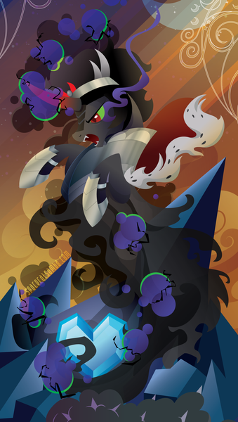 Size: 1200x2123 | Tagged: safe, artist:spacekitty, banned from derpibooru, deleted from derpibooru, derpibooru import, king sombra, pony, umbrum, unicorn, crystal, crystal heart, dark crystal, dark magic, magic, male, solo, sombra eyes, stallion, vector, wallpaper