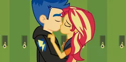 Size: 736x365 | Tagged: safe, artist:paulysentry, banned from derpibooru, deleted from derpibooru, derpibooru import, edit, flash sentry, sunset shimmer, equestria girls, equestria girls series, cropped, female, flashimmer, kissing, male, shipping, straight
