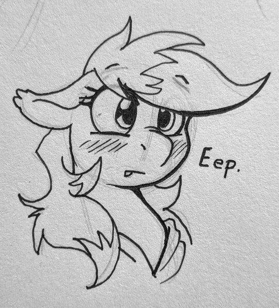 Size: 1860x2059 | Tagged: safe, artist:acesential, banned from derpibooru, deleted from derpibooru, derpibooru import, oc, oc:quill, unofficial characters only, bat pony, pony, blushing, bust, eep, sketch, solo, traditional art