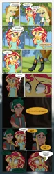 Size: 1756x5647 | Tagged: semi-grimdark, artist:paulysentry, banned from derpibooru, deleted from derpibooru, derpibooru import, applejack, sunset shimmer, timber spruce, comic:the walking dead, equestria girls, blood, boots, clothes, comic, female, implied shipping, implied straight, legs, male, shipping, shoes, straight, timbershimmer