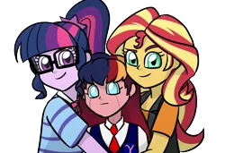 Size: 1024x700 | Tagged: safe, artist:verumteednp, banned from derpibooru, deleted from derpibooru, derpibooru import, sci-twi, sunset shimmer, twilight sparkle, oc, oc:gamma, equestria girls, equestria girls series, female, lesbian, scitwishimmer, shipping, sunsetsparkle