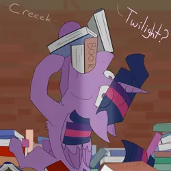 Size: 1800x1800 | Tagged: safe, artist:input-command, banned from derpibooru, deleted from derpibooru, derpibooru import, twilight sparkle, twilight sparkle (alicorn), alicorn, pony, bibliovore, book, caught, chest fluff, dialogue, eating, eye clipping through hair, leg fluff, onomatopoeia, pica, that pony sure does love books, wat