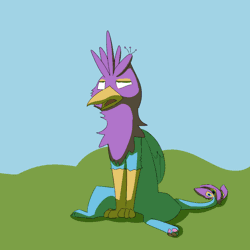 Size: 900x900 | Tagged: safe, artist:gyrotech, artist:input-command, banned from derpibooru, color edit, deleted from derpibooru, derpibooru import, edit, oc, oc:gyro feather, oc:gyro tech, unofficial characters only, gryphon, animated, colored, griffonized, male, sneezing, species swap