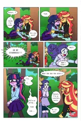 Size: 2650x4096 | Tagged: safe, artist:verumteednp, banned from derpibooru, deleted from derpibooru, derpibooru import, applejack, rarity, sci-twi, sunset shimmer, twilight sparkle, comic:sparkling shimmer, equestria girls, chapter 3, clothes, comic, dialogue, female, geode of empathy, lesbian, magical geodes, moment killer, scitwishimmer, shipping, speech bubble, sunsetsparkle