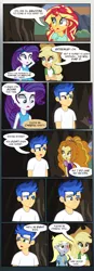 Size: 1280x3697 | Tagged: safe, artist:paulysentry, banned from derpibooru, deleted from derpibooru, derpibooru import, adagio dazzle, applejack, derpy hooves, flash sentry, rarity, sunset shimmer, comic:the walking dead, equestria girls, applejack's hat, clothes, comic, cowboy hat, female, hat, male