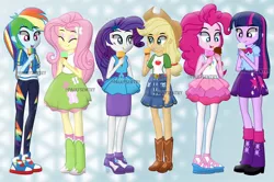 Size: 1280x852 | Tagged: safe, artist:paulysentry, banned from derpibooru, deleted from derpibooru, derpibooru import, applejack, fluttershy, pinkie pie, rainbow dash, rarity, twilight sparkle, twilight sparkle (alicorn), alicorn, equestria girls, equestria girls series, clothes, converse, eating, food, humane five, ice cream, licking, licking lips, shoes, sneakers, tongue out, watermark