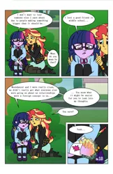 Size: 2650x4096 | Tagged: safe, artist:verumteednp, banned from derpibooru, deleted from derpibooru, derpibooru import, sci-twi, sunset shimmer, twilight sparkle, comic:sparkling shimmer, equestria girls, chapter 3, clothes, comic, dialogue, glasses, open mouth, speech bubble