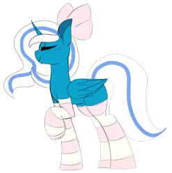 Size: 890x897 | Tagged: safe, artist:taaffeiite, banned from derpibooru, deleted from derpibooru, derpibooru import, oc, oc:fleurbelle, alicorn, pony, adorasexy, alicorn oc, bow, clothes, cute, eyes closed, female, hair bow, horn, mare, sexy, socks, striped socks, wings