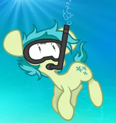 Size: 900x956 | Tagged: safe, artist:paulysentry, artist:sourspot, banned from derpibooru, deleted from derpibooru, derpibooru import, sandbar, earth pony, pony, bubble, looking up, male, snorkel, solo, stallion, swimming, underwater