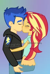 Size: 1280x1885 | Tagged: safe, artist:paulysentry, banned from derpibooru, deleted from derpibooru, derpibooru import, flash sentry, sunset shimmer, equestria girls, blushing, cute, eyes closed, female, flashimmer, flashset daily, hug, kissing, male, shipping, straight