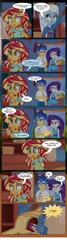 Size: 464x1722 | Tagged: safe, artist:paulysentry, banned from derpibooru, deleted from derpibooru, derpibooru import, flash sentry, rarity, sunset shimmer, trixie, comic:the walking dead, equestria girls, blood, food, medicine, pea, thyroxane, water bottle