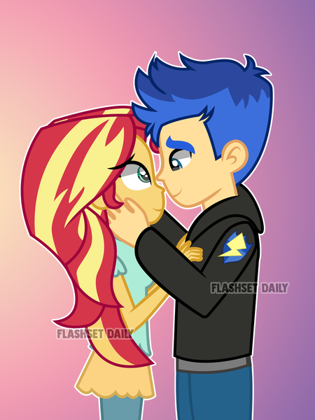 Size: 1280x1708 | Tagged: safe, artist:paulysentry, banned from derpibooru, deleted from derpibooru, derpibooru import, flash sentry, sunset shimmer, equestria girls, cute, female, flashimmer, flashset daily, looking at each other, male, shipping, straight