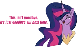 Size: 961x590 | Tagged: safe, artist:taaffeiite, banned from derpibooru, deleted from derpibooru, derpibooru import, princess twilight 2.0, twilight sparkle, twilight sparkle (alicorn), alicorn, pony, equestria girls, rainbow rocks, the last problem, spoiler:s09, bust, crying, dialogue, end of ponies, ethereal mane, female, jewelry, mare, movie reference, older, older twilight, open mouth, regalia, simple background, smiling, solo, tears of joy, transparent background