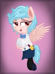 Size: 984x1309 | Tagged: safe, artist:vito, banned from derpibooru, deleted from derpibooru, derpibooru import, cozy glow, pegasus, pony, /mlp/, 4chan, a better ending for cozy, alternate hairstyle, bowtie, clothes, cozybetes, cute, drawthread, female, filly, flying, freckles, good end, pantyhose, shirt, shoes, skirt, solo