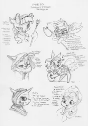 Size: 2336x3343 | Tagged: safe, artist:dilarus, banned from derpibooru, deleted from derpibooru, derpibooru import, applejack, fluttershy, pinkie pie, rainbow dash, rarity, twilight sparkle, dwarf, earth pony, elf, firbolg, gnome, high elf, hybrid, pegasus, pony, tiefling, unicorn, axe, barbarian, bard, battle axe, beard, clothes, druid, dungeons and dragons, eyebrows, facial hair, fantasy class, female, fighter, floppy ears, freckles, hat, horns, lute, mare, monochrome, music notes, musical instrument, pen and paper rpg, rpg, simple background, size difference, smoldash, sorcerer, staff, tallershy, traditional art, weapon, white background