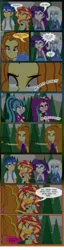 Size: 453x1764 | Tagged: safe, artist:paulysentry, banned from derpibooru, deleted from derpibooru, derpibooru import, adagio dazzle, aria blaze, flash sentry, rarity, sonata dusk, sunset shimmer, trixie, undead, zombie, comic:the walking dead, equestria girls, backpack, gun, teary eyes, weapon