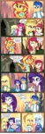 Size: 519x1540 | Tagged: safe, artist:paulysentry, banned from derpibooru, deleted from derpibooru, derpibooru import, applejack, derpy hooves, flash sentry, pinkie pie, rarity, sunset shimmer, trixie, comic:the walking dead, equestria girls, backpack, blood, blushing, cave, eyepatch, female, hug, lesbian, rarijack, shipping