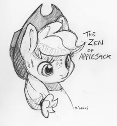 Size: 915x986 | Tagged: safe, artist:dilarus, banned from derpibooru, deleted from derpibooru, derpibooru import, applejack, earth pony, pony, applejack's hat, bust, cowboy hat, female, freckles, hat, mare, monochrome, simple background, solo, traditional art, white background