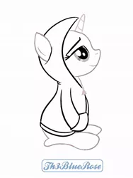 Size: 774x1032 | Tagged: safe, artist:drawponies, artist:northerndawnart, banned from derpibooru, deleted from derpibooru, derpibooru import, pony, unicorn, base, clothes, grayscale, hoodie, monochrome, simple background, white background