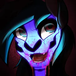 Size: 3600x3600 | Tagged: semi-grimdark, alternate version, artist:acesential, banned from derpibooru, deleted from derpibooru, derpibooru import, oc, oc:umami stale, pegasus, pony, blacklight, blood, clothes, colored, costume, face paint, fangs, halloween, halloween costume, holiday, pegaus oc, red eyes, shadow, skeleton costume, skull, solo