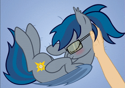 Size: 3048x2160 | Tagged: safe, artist:vito, banned from derpibooru, deleted from derpibooru, derpibooru import, oc, oc:mosina, bat pony, human, pony, animated, bat pony oc, bat wings, blushing, cute, female, gif, glasses, hand, human on pony petting, mare, needs more jpeg, no sound, ocbetes, petting, picture for breezies, show accurate, webm, wings