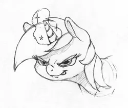 Size: 1151x975 | Tagged: safe, artist:dilarus, banned from derpibooru, deleted from derpibooru, derpibooru import, lyra heartstrings, pony, unicorn, black and white, fanfic art, female, grayscale, magic, mare, monochrome, simple background, sketch, tongue out, traditional art, white background