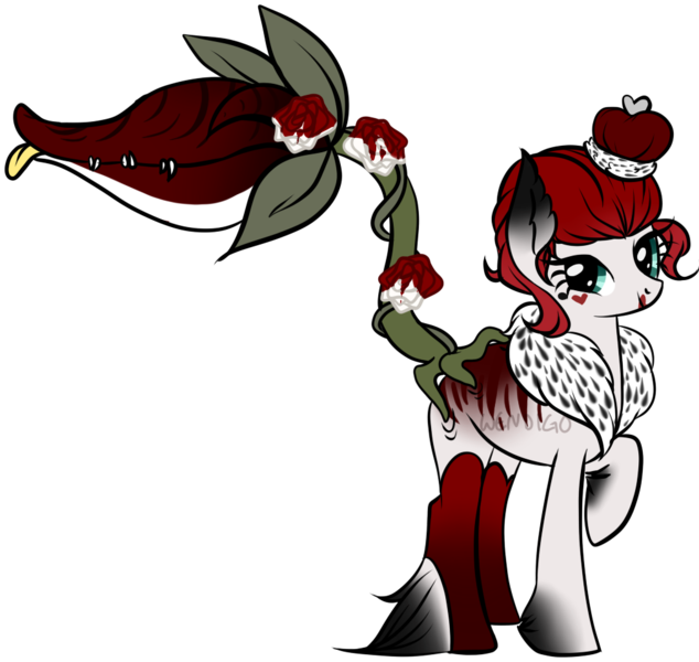 Size: 1018x964 | Tagged: safe, artist:axolotlshy, banned from derpibooru, deleted from derpibooru, derpibooru import, oc, unofficial characters only, monster pony, original species, piranha plant pony, plant pony, augmented tail, crown, hoof fluff, jewelry, plant, raised hoof, regalia, simple background, solo, tongue out, transparent background