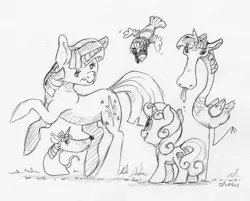 Size: 2153x1732 | Tagged: safe, artist:dilarus, banned from derpibooru, deleted from derpibooru, derpibooru import, twilight sparkle, twilight sparkle (alicorn), alicorn, bird, flamingo, hybrid, pony, rat, turkey, unicorn, comic:sweetie belle—master of twilights, comic:the many faces of twilight sparkle, female, filly, monochrome, not salmon, simple background, species swap, traditional art, wat, white background