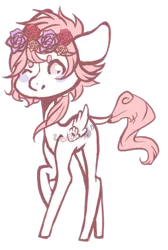 Size: 322x479 | Tagged: safe, artist:axolotlshy, banned from derpibooru, deleted from derpibooru, derpibooru import, oc, unofficial characters only, original species, plant pony, augmented tail, floral head wreath, flower, leonine tail, one eye closed, plant, raised hoof, simple background, transparent background, wink