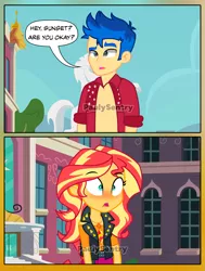Size: 1919x2532 | Tagged: safe, alternate version, artist:paulysentry, banned from derpibooru, deleted from derpibooru, derpibooru import, flash sentry, sunset shimmer, cheer you on, equestria girls, equestria girls series, spoiler:eqg series (season 2), blushing, clothes, comic, cute, female, flashimmer, geode of empathy, magical geodes, male, open clothes, open shirt, shipping, straight