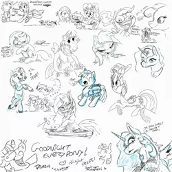 Size: 3200x3200 | Tagged: safe, artist:dilarus, artist:jessi_lionheart, banned from derpibooru, deleted from derpibooru, derpibooru import, apple bloom, fluttershy, pinkie pie, princess luna, rainbow dash, rarity, scootaloo, sweetie belle, twilight sparkle, twilight sparkle (alicorn), vinyl scratch, alicorn, anthro, earth pony, pegasus, pony, unicorn, comic:the many faces of twilight sparkle, boop, collaboration, dialogue, disembodied hand, drawpile, exclamation point, female, filly, food, hand, heart, mare, music notes, pie, signature, simple background, sketch, toothbrush, white background