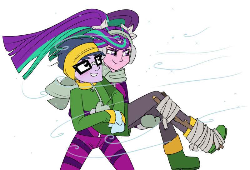 Size: 1280x870 | Tagged: safe, artist:verumteednp, banned from derpibooru, deleted from derpibooru, derpibooru import, aria blaze, microchips, equestria girls, ariachips, blushing, bridal carry, carrying, clothes, female, holding, hurt/comfort, male, shipping, simple background, straight, transparent background, winter, winter outfit